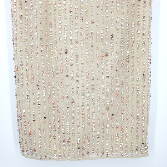 Mac Duggal 10509 Beaded Sequin Banded Sheath Midi Dress Nude Size 4 worn 1 time - Picture 5 of 11